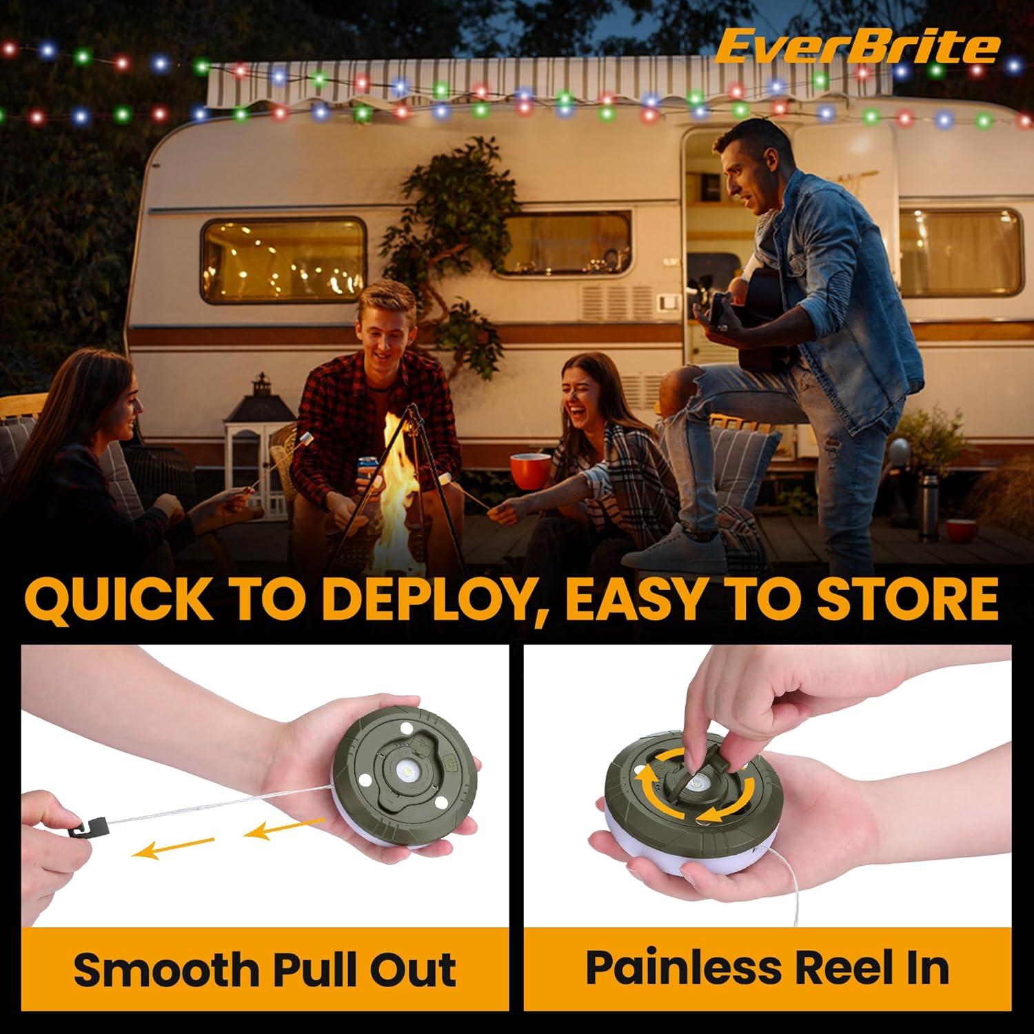 Camping String Lights Rechargeable Led Camping Lamp, 29.5Ft Outdoor Tent Lights 8 Lighting Modes, Usb Charging Rgb Modes Hanging Light For Awning Tent/Garden/Party/Christmas Festival Decor