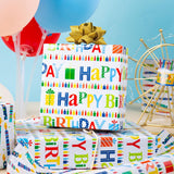 Birthday Wrapping Paper Roll - Colorful Happy Birthday Lettering & Candles, Reversible Design For Baby Shower, Party - Mini Roll - 17 Inch X 33 Feet
