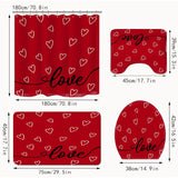 4Pcs Valentine'S Day Shower Curtain Set Love Heart Shower Curtain For Valentine'S Day Bathroom Decor With Anti-Slip Waterproof Bathtub Bathroom Rugs Toilet Lid Cover (Red)