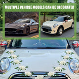 Artificial Wedding Car Decorations Kit With Suction Cups - Flowers, Bouquet, Ribbon Set - Artificial Rose Flowers For Car - Red