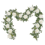 2Pcs 13Ft Artificial Eucalyptus Garlands With Flowers - 8 Roses, Faux Floral Greenery Garlands Fake Flowers Vines For Wedding Table Centerpieces Arch Party Ceremony Backdrop Decor (White)