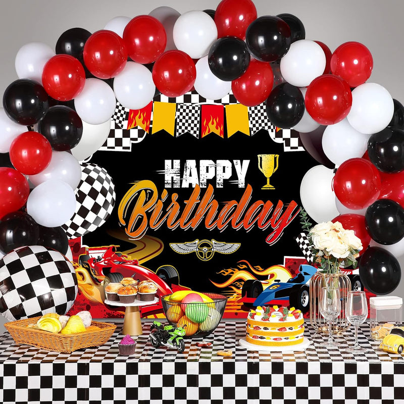 67 Pieces Car Birthday Decorations Happy Birthday Car Backdrop Checker