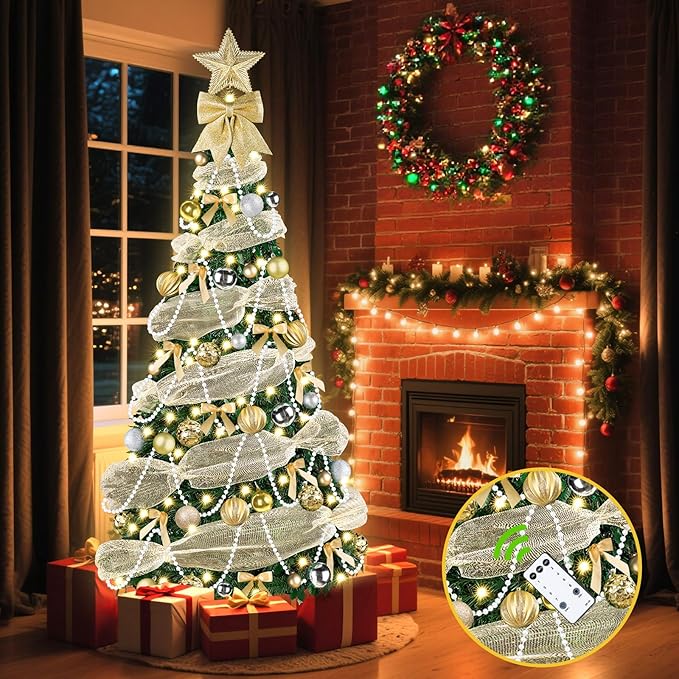 6Ft Pop Up Christmas Tree With Lights, Collapsible Artificial Christmas Tree With 8 Lighting Modes And Timer Remote, Easy Storage, Pre-Lit Xmas Tree For Home Office Apartment Party Holiday Decor