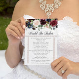 Blue Floral Bridal Shower Games - 25 Cards - Would She Rather - Rustic Burgundy Design For Bridal Showers, Wedding Receptions & Birthday Activities - 5X7 Pack Who Knows The Bride Best
