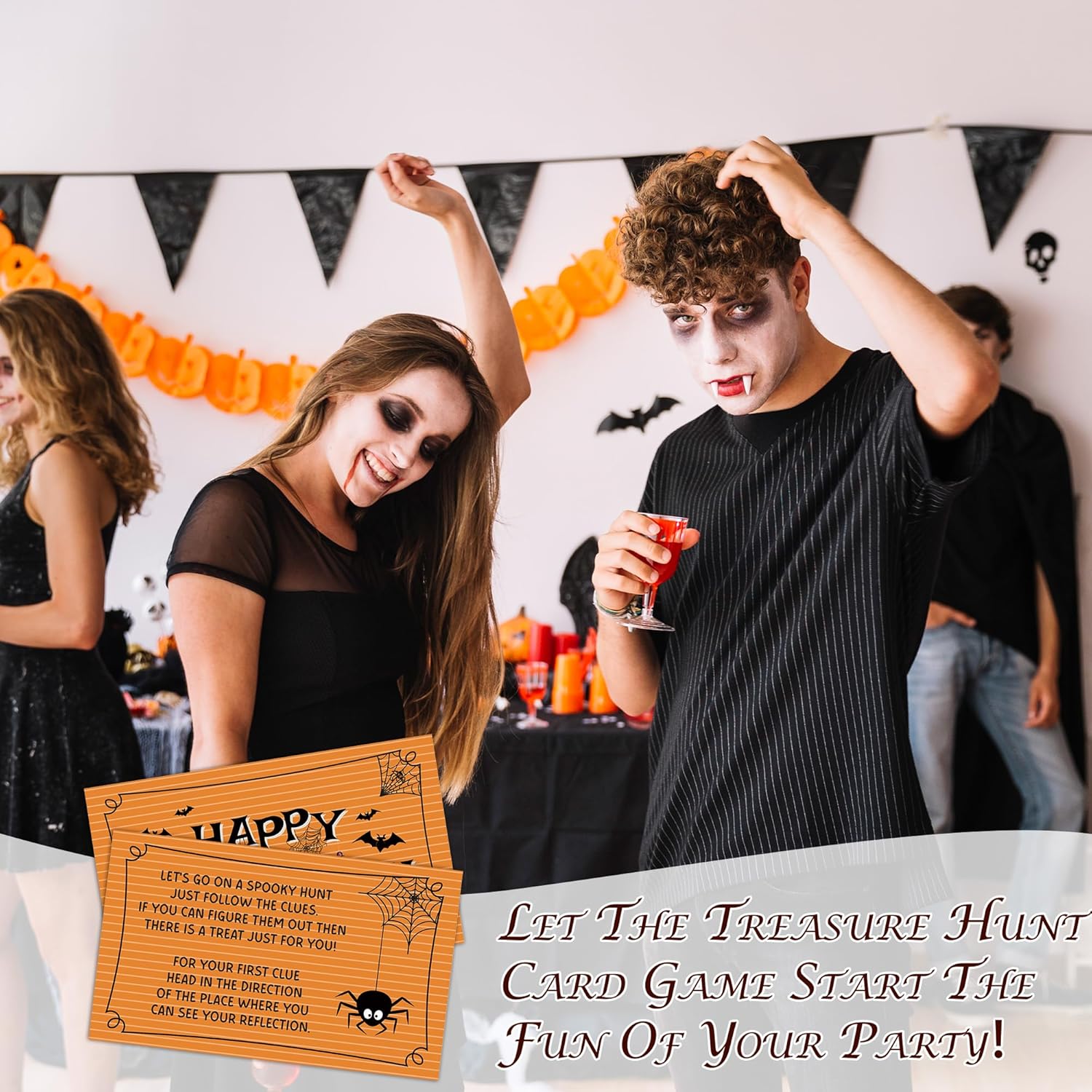 Halloween Scavenger Hunt Games Set, Trick Or Treat Treasure Hunt Clue Games For Friends Family, Halloween Activities For Large Groups, Horror Party Supplies Decorations, 01
