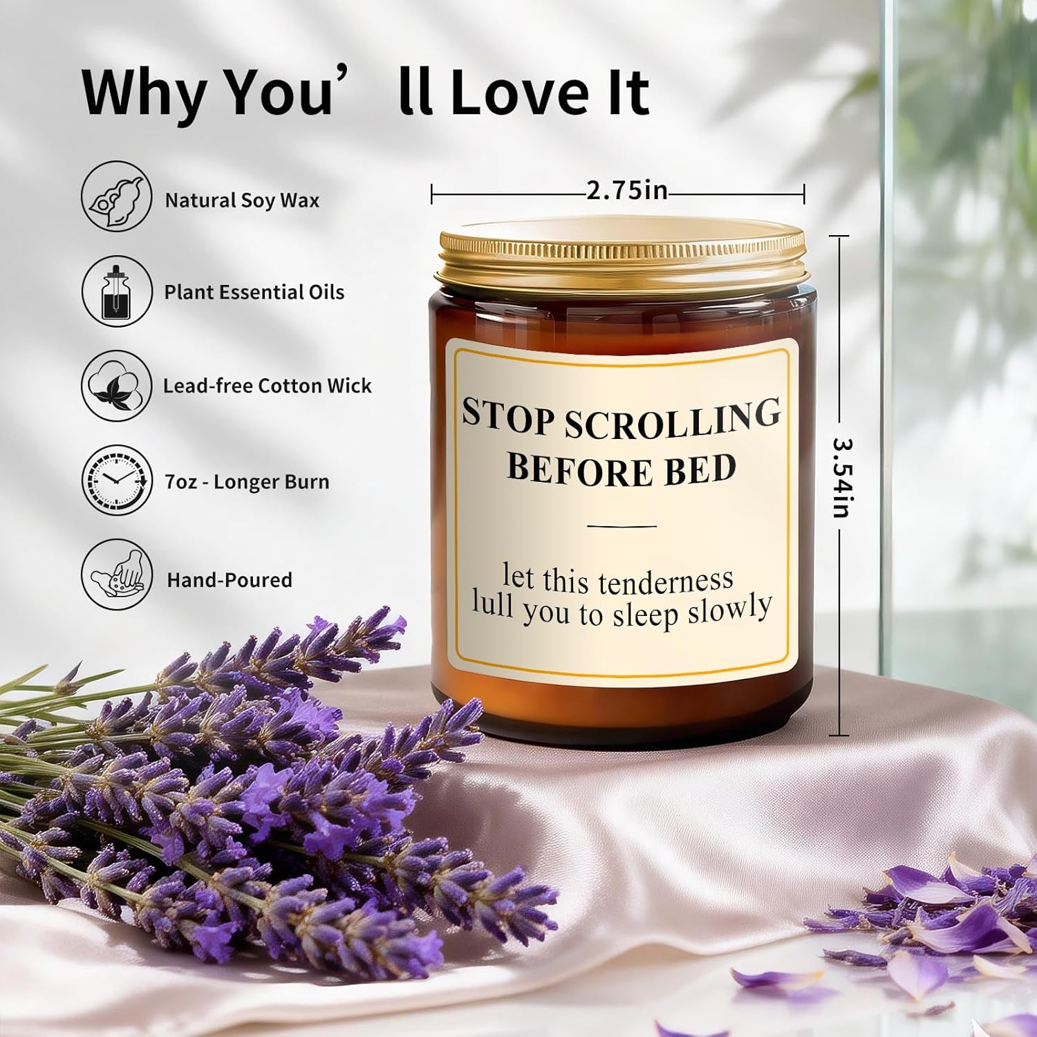 Lavender Candle For Stress Relief & Sleep - 7Oz Sleep Aromatherapy Candles For Relaxing - Bedtime Self-Care Soy Candles For Home & Bedroom, Unique Gifts For Women Men, Ideal For Anniversary, Birthday