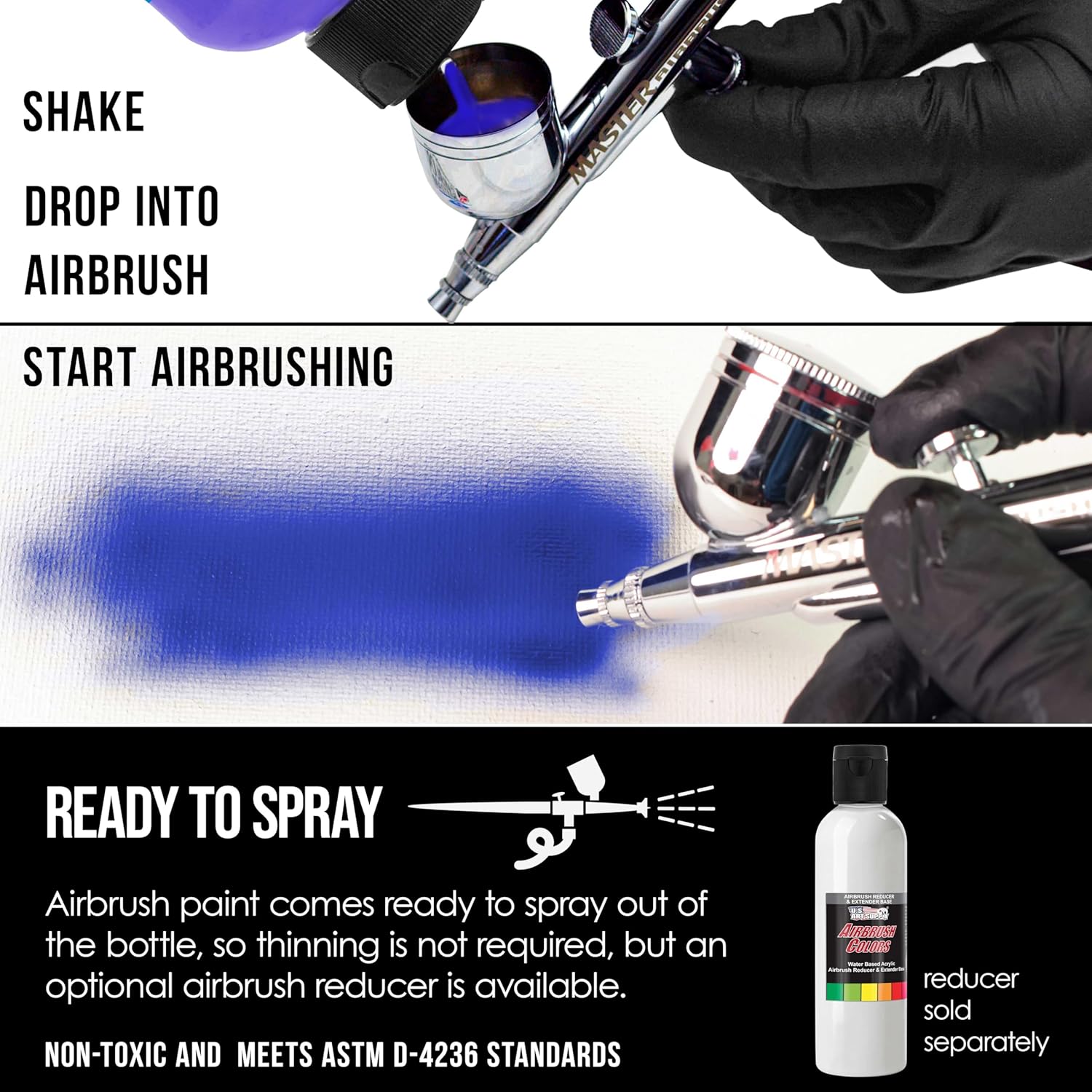 Opaque Deep Black Acrylic Special Effects Airbrush Paint - 8Oz Ready To Spray Air Brush Paint For Nails, Models, Fabric - Water-Based Air Brush Painting
