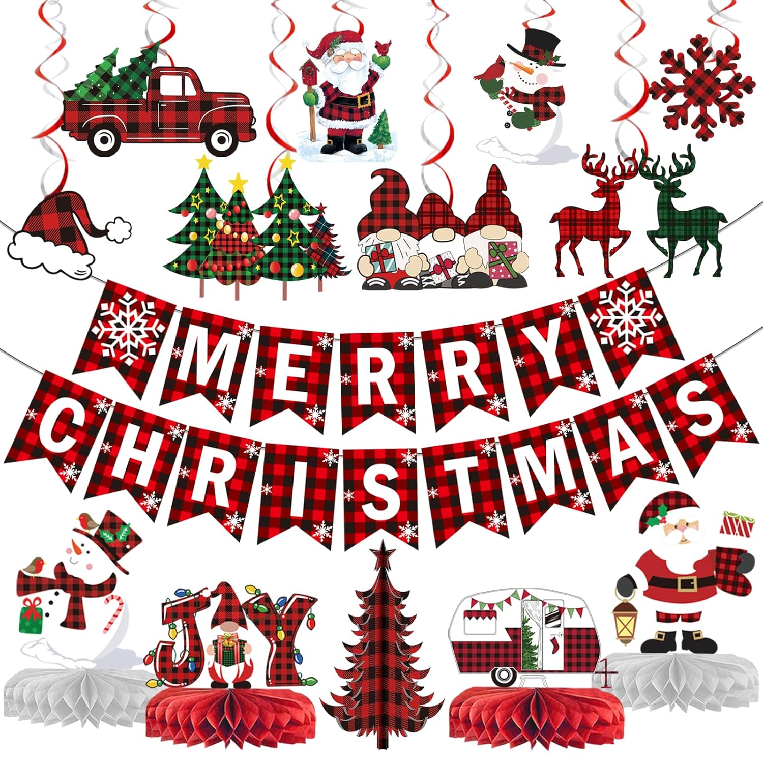 Buffalo Plaid Christmas Party Decorations Merry Christmas Banner Merry Christmas Decorations