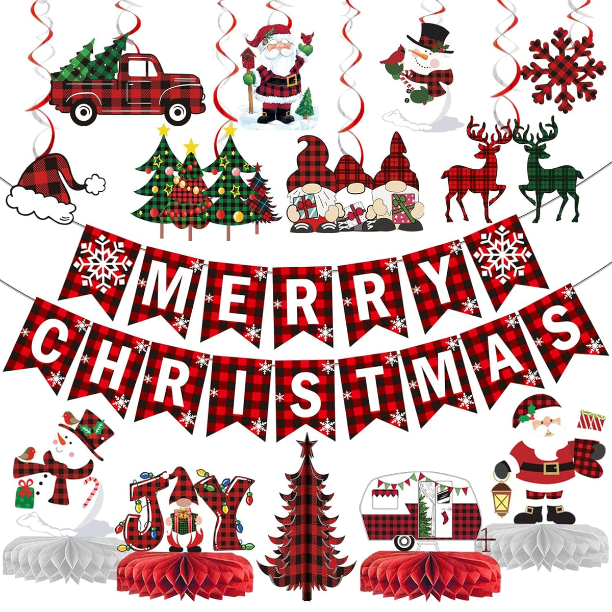 Buffalo Plaid Christmas Party Decorations Merry Christmas Banner Merry Christmas Decorations