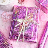Holographic Heart Wrapping Paper Roll, Girly Romantic Metallic Pink Rainbow Birthday Wrapping Paper For Valentine'S Day, Wedding, Anniversary, Christmas, Party, Celebration (17In X 33Ft)