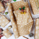 Reversible Christmas Wrapping Paper Roll, Vintage Brown Kraft Gift Wrapping Paper, White Snowflakes Polka Dots Gift Wrap Paper For Christmas Birthday Party Wedding Winter Holiday, 17Inch ×33Feet