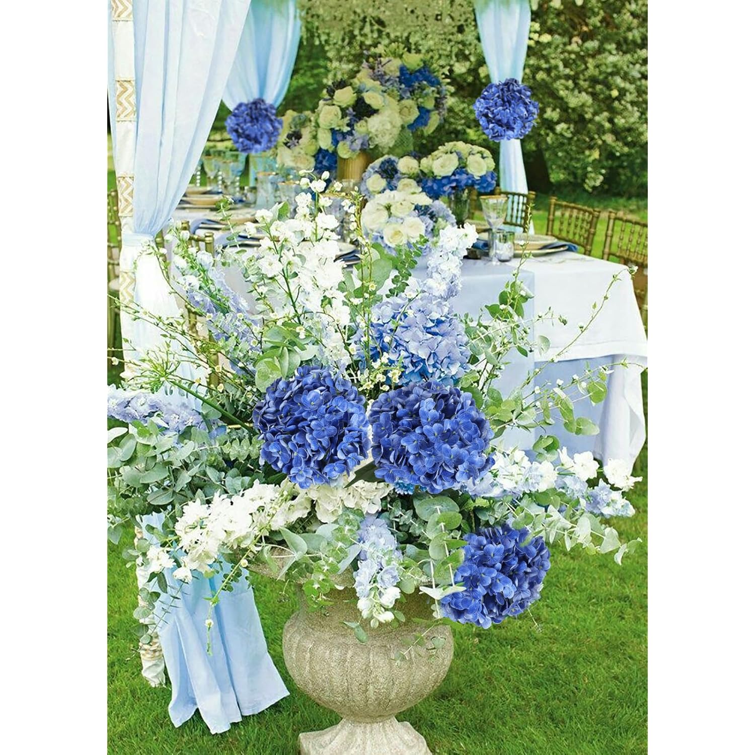4Pcs Real Touch Blue Hydrangea Artificial Flowers 21'' Large Latex Fake Hydrangea Flowers Faux Hydrangea With Stem For Wedding Home Table Centerpieces Indoor Baby Shower Decorations (Royal Blue)
