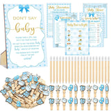 321 Pcs Boy Baby Shower Games Supplies 5 Sets Includes 50 Activities Cards, 20 Pencils, 1 Don'T Say Baby Sign 50 Clothespins For Price Is Right Scramble Prediction Bingo Games Party Decoration