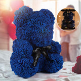 Rose Teddy Bear, 10 Inch Flower Bears With Lights, Artificial Foam Floral Gifts For Valentines Day Mothers Day Christmas Wedding Anniversary Birthday Home Bedroom Office Decor (A-Royal Blue)
