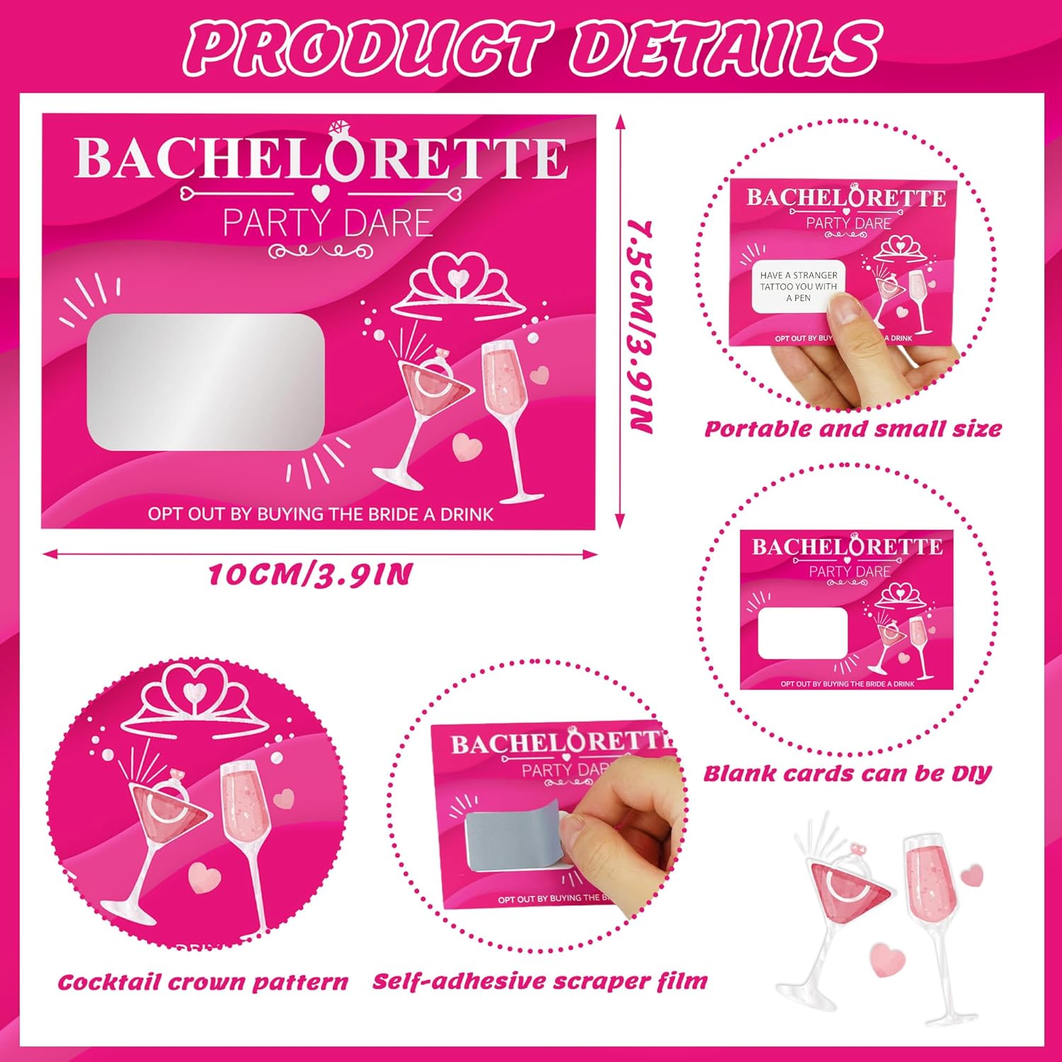 25Pcs Bachelorette Party Scratch Off Dare Game Cards With Diy Film Stickers For Girls Night Wedding Engagement Party