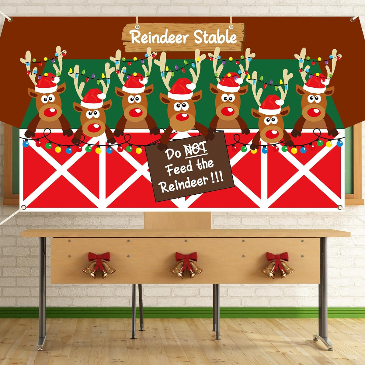 Christmas Backdrop Decorations Reindeer Stable Background Sign Xmas Elk Banner Merry Christmas Photo Background For Winter Holiday Birthday Home Party Indoor Outdoor Supply Window Door Decor