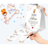 Boho Cow Advice For The Parents-To-Be, Pack Of One 5X7 Sign And 50 Advice Cards, Cow Baby Shower Decoration, Gender Neutral Party Supplies - Ac05