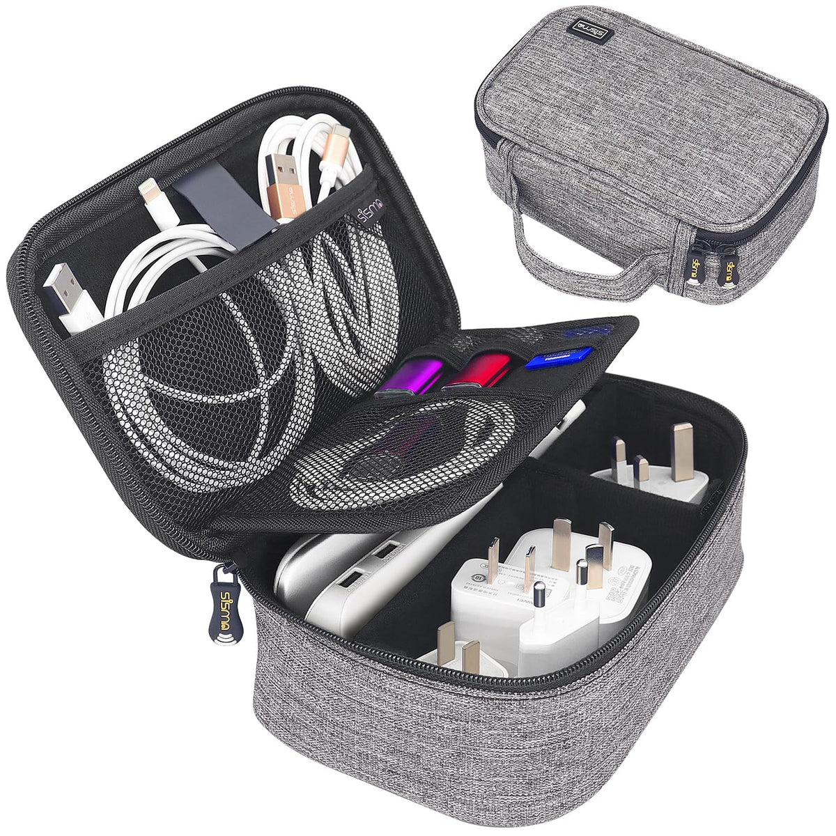 Travel Electronics Organizer Small Carrying Case For Cables Phone Chargers Usb Plugs Power Cords Earbuds Adapter Tech Accessories Pouch -Grey