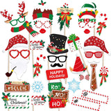 Christmas Photo Booth Props 36Pcs (Upgraded Version) - Party Supplies For July And Merry Celebrations, Red And Green Pose Sign Decorations For Kids And Adults