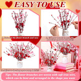 2 Pcs Valentine'S Day Decorations Valentines Picks Vase Berry Picks Branches Artificial Red Pink Hearts Flower Berry Stem For Wedding Valentine Vase Gifts Party Anniversary Table Home Decor