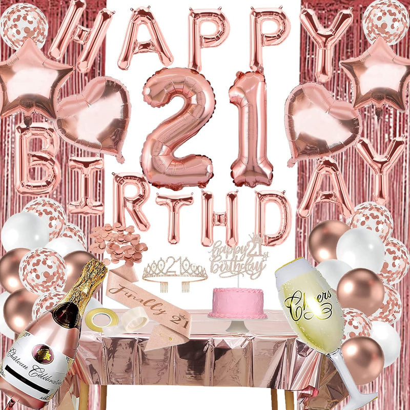 21St Birthday Decorations For Her - Rose Gold 21 Birthday Party Decor,