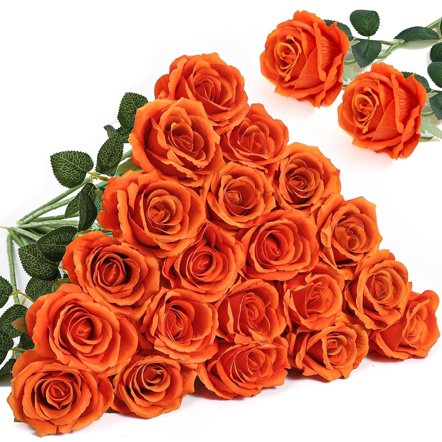 Fake Roses ??????????, 4In ?????? ???????????? Flower Head, Fall Orange Roses Artificial Flowers With Stems For Wedding Decorations, Silk Roses Bulk For Diy Home Party Decor
