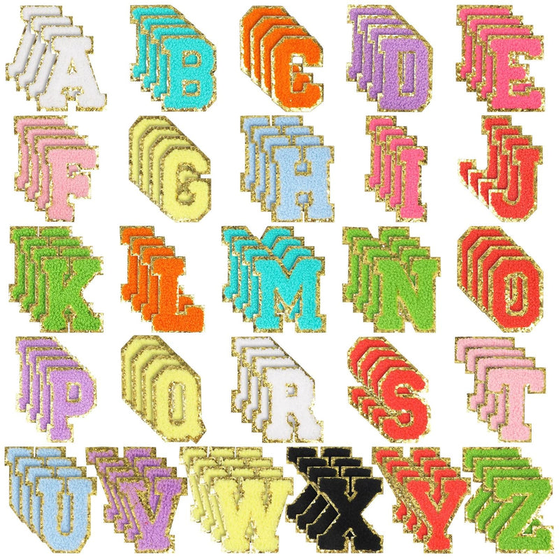 104 Pcs Chenille Letter Patches, Fuzzy A-Z Iron On Letters Adhesive Gl