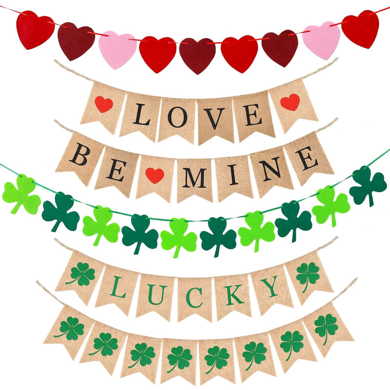 6 Pieces Valentine'S Day Lucky Burlap Banner And Love Heart Banner Bun