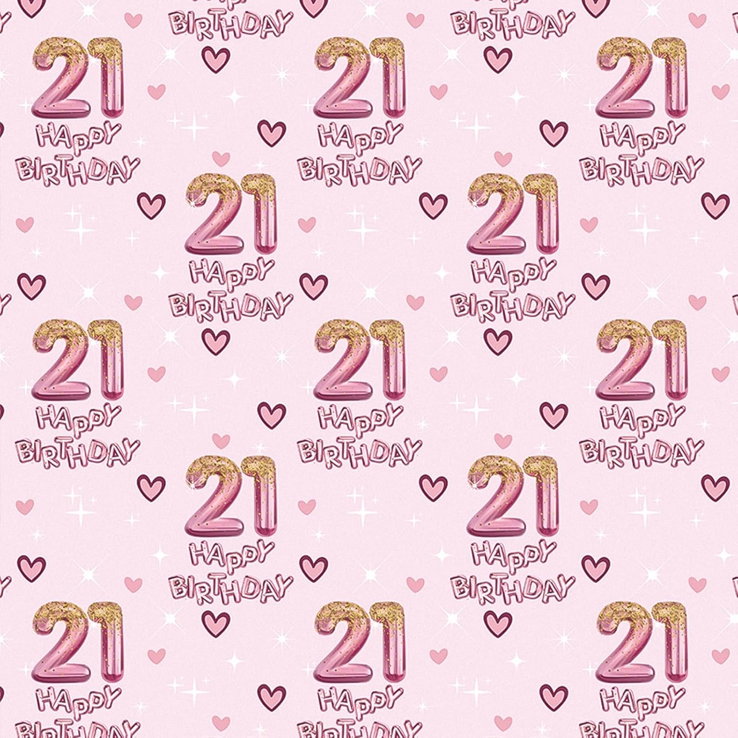 21St Girls Wrapping Paper Birthday, Hearts And Pink Number 21 Balloons Happy Birthday Design, 21 Years Old, Mini Roll, 17 Inches X 16.4 Feet, Perfect For Girls' Birthday Party Gifts