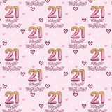 21St Girls Wrapping Paper Birthday, Hearts And Pink Number 21 Balloons Happy Birthday Design, 21 Years Old, Mini Roll, 17 Inches X 16.4 Feet, Perfect For Girls' Birthday Party Gifts