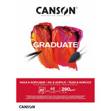 CANSON Graduate Oil and Acrylic 290gsm A3 Paper, Non-Woven, Pad Glued Short Side, 20 Natural White Sheets, Ideal for Student Artists