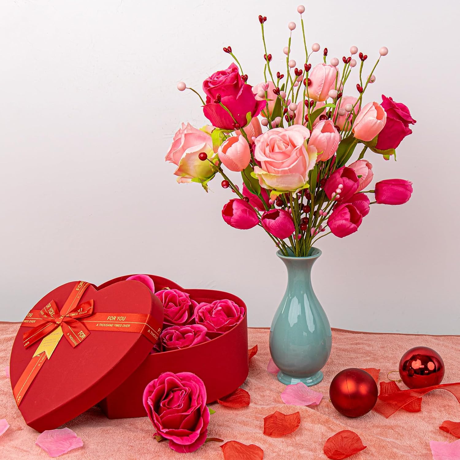 Valentine Centerpiece Table Decorations 10 Pcs Romantic Valentines Day Flowers Artificial Red Pink Valentine Flowers With Faux Tulips Roses For Flower Arrangement Vase Wedding Tablecenter