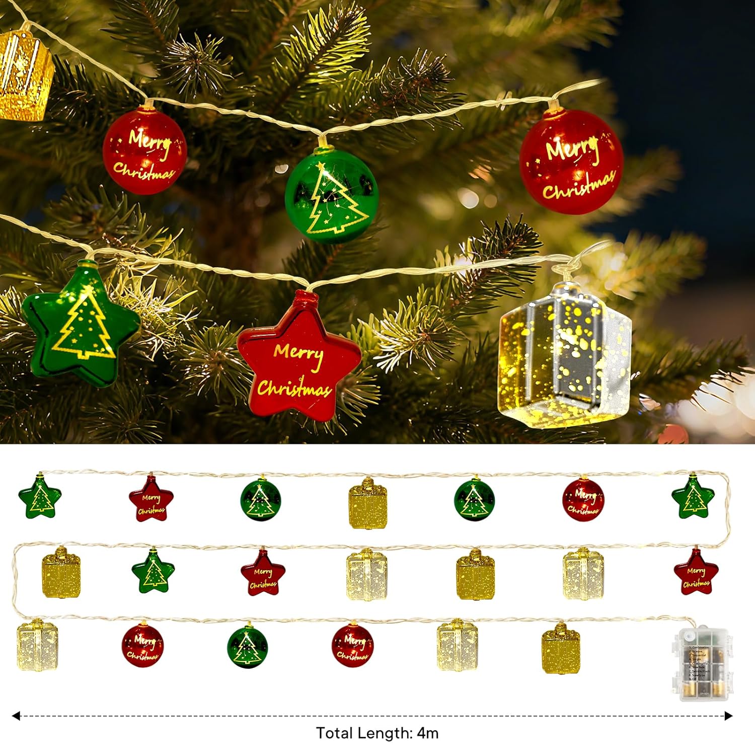 Decorations Lights, 13.5Ft 20 Led Battery Christmas Light With Timer & 8 Modes, Christmas Ball Ornaments Lights For Xmas
