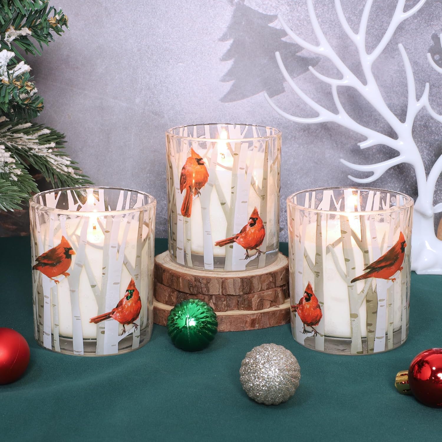 Christmas Scented Candles, 6.5Oz Soy Wax Candle With Cardinal Decals - Berry Aromatherapy Candle - Long Lasting Burn Time, Christmas Gifts For Women, Set Of 3