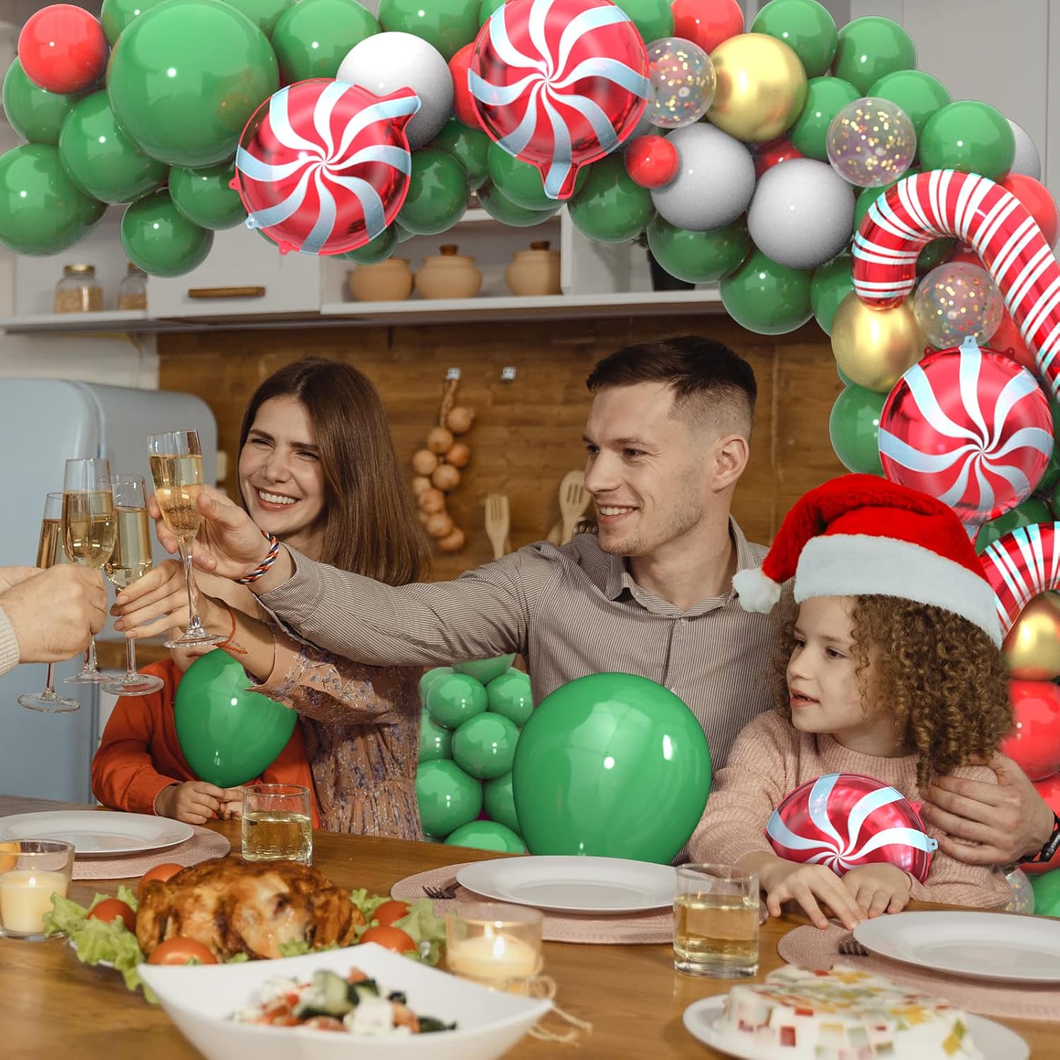 Christmas Balloon Garland Arch Kit 150Pcs With Xmas Green Red White Golden Candy Foil Balloons Candy Cane Balloons For Christmas Party Decorations