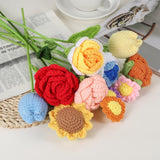 Crochet Flowers Handmade Knitting Daisy Artificial Woven Small Potted With Stems For Valentine'S Gifts Home Wedding Party Office Table Decor, White Count 10