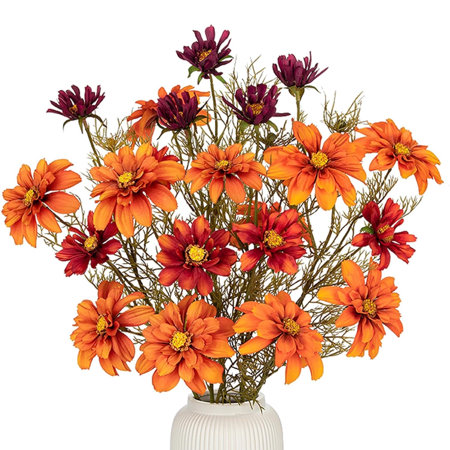Artificial Daisies Orange Flowers Stems 5 Pcs Fake Gerbera Daisies Long Bouquet Faux Florals Gradient 27.5" Boho Decor For Home Table Wedding Centerpieces Thanksgiving
