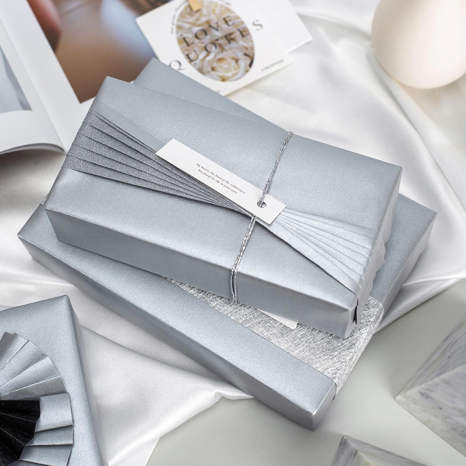 Shimmer Silver Wrapping Paper Roll - 17 Inches X 33 Feet - Solid Color Pearly-Lustre Gift Wrap Birthday Wrapping Sheets For Baby Shower, Weddings, Christmas And Anniversaries