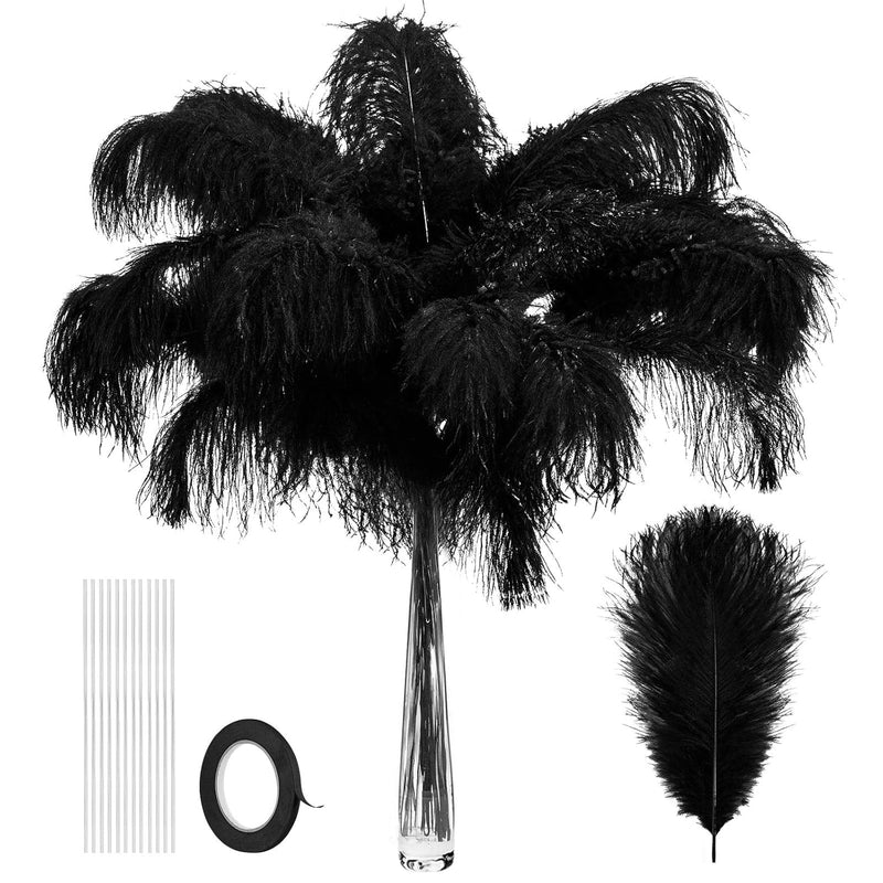 80 Pcs Black Feathers Natural Ostrich Feathers Bulk With 80 Pcs Iron W