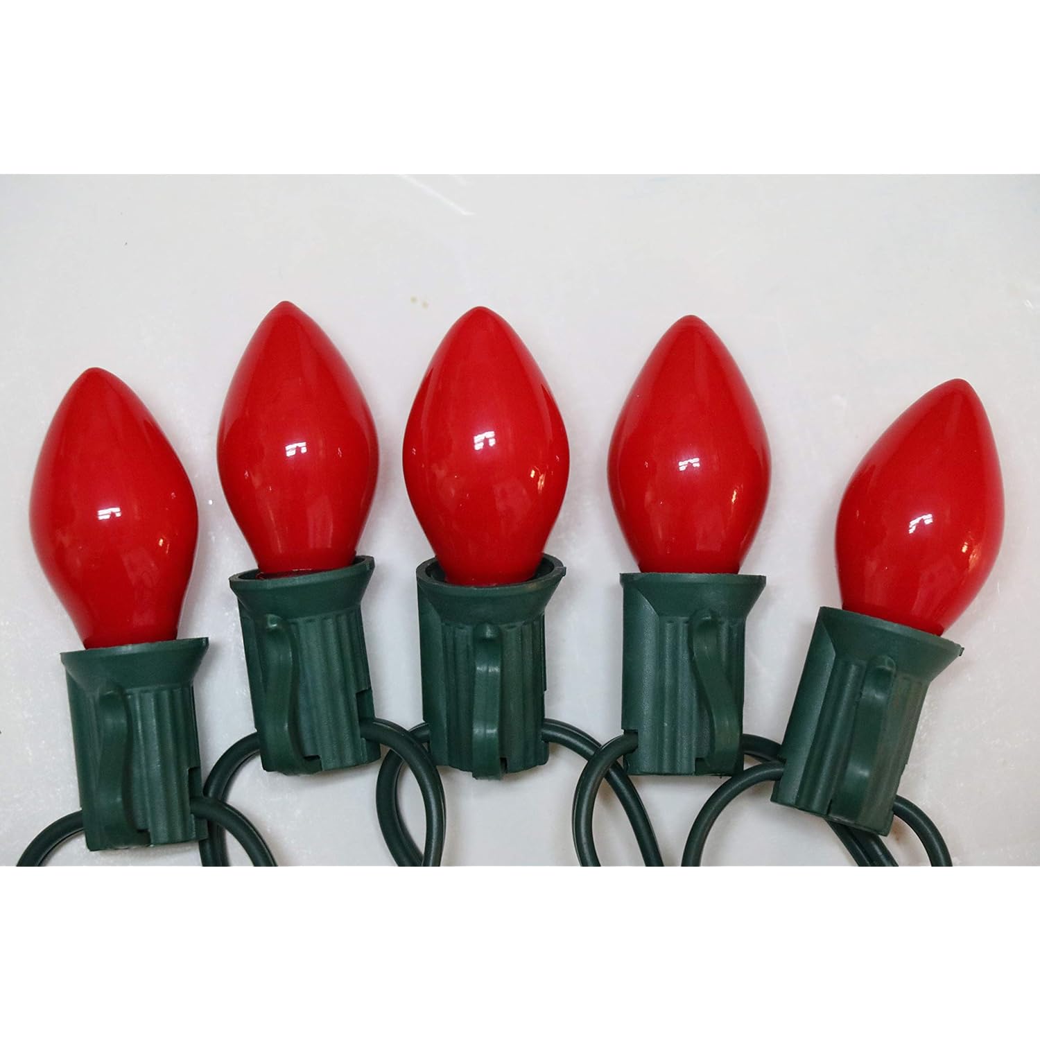 Old Fashioned Ceramic C7 Christmas Tree Lights - Vintage Christmas Lights - 25 Ft - Red Christmas Lights With Green Wire
