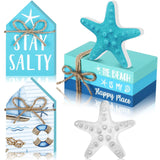 5 Pcs Starfish Beach Tiered Tray Decor Coastal Summer Decoration For Home Ocean Blue Table Centerpieces 3 Faux Books Bundle With Twine Rustic Farmhouse Wood House Sign For Office Tabletop Shelf