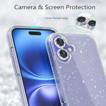 iPhone 16 Glitter Case, 2 Screen & Camera Protectors, Bling Clear Bumper