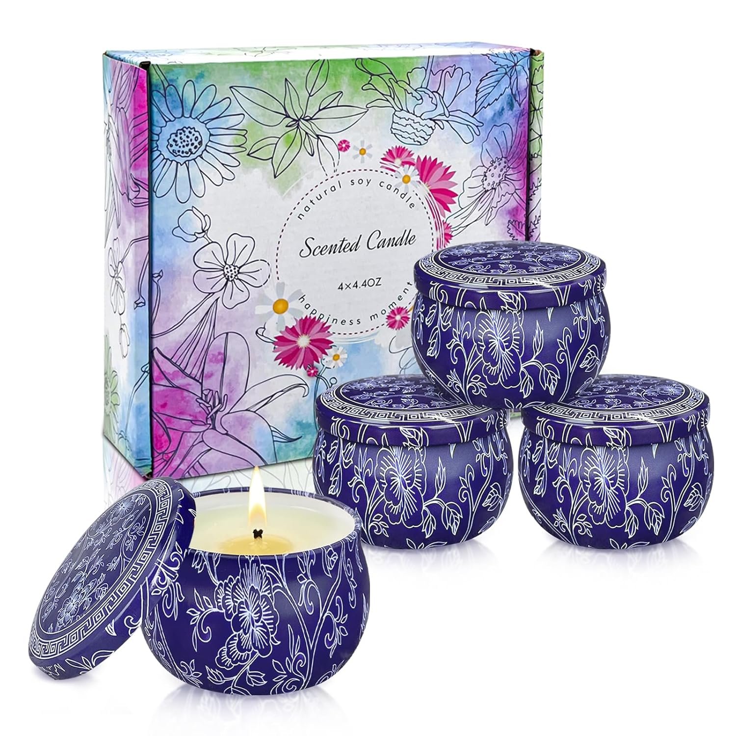 Citronella Candles - 4 Pack Citronella Candles Outdoor Set?4.4 Oz, Indoor Scented Natural Soy Wax Candles Portable Travel Tin Gift Set For Home Garden Patio Balcony Decorative