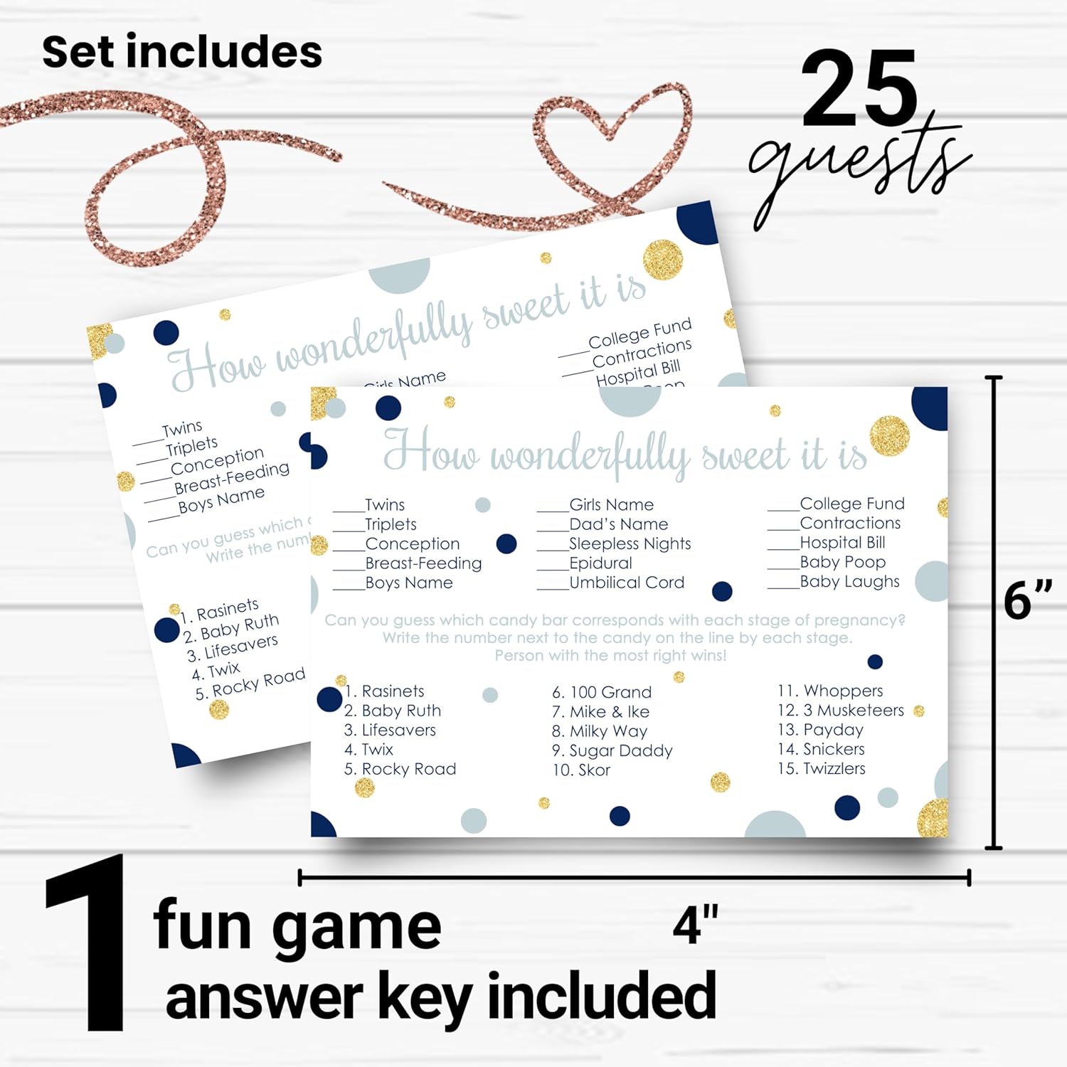 Navy And Gold Baby Shower Game - Candy Bar Matching Activity Cards - Guess The Stages Of Pregnancy And Parenthood - Funny Game For Guests - Royal Prince Little Star Theme - 25 Pack