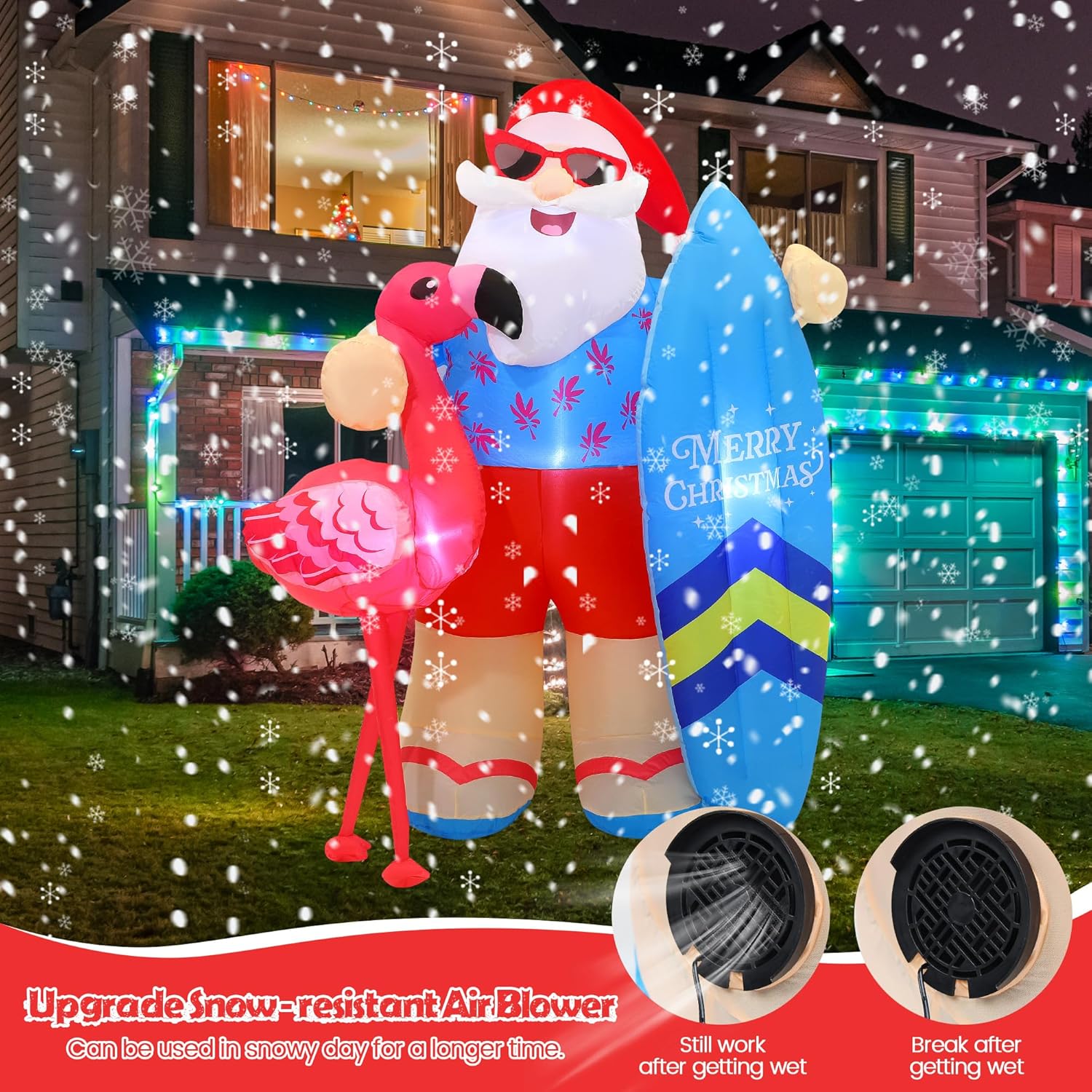 Christmas Inflatable Decorations, 6.5 Ft Santa Claus Decoration Outdoor With Air Blower Led Lights Blow Up Garden Decor