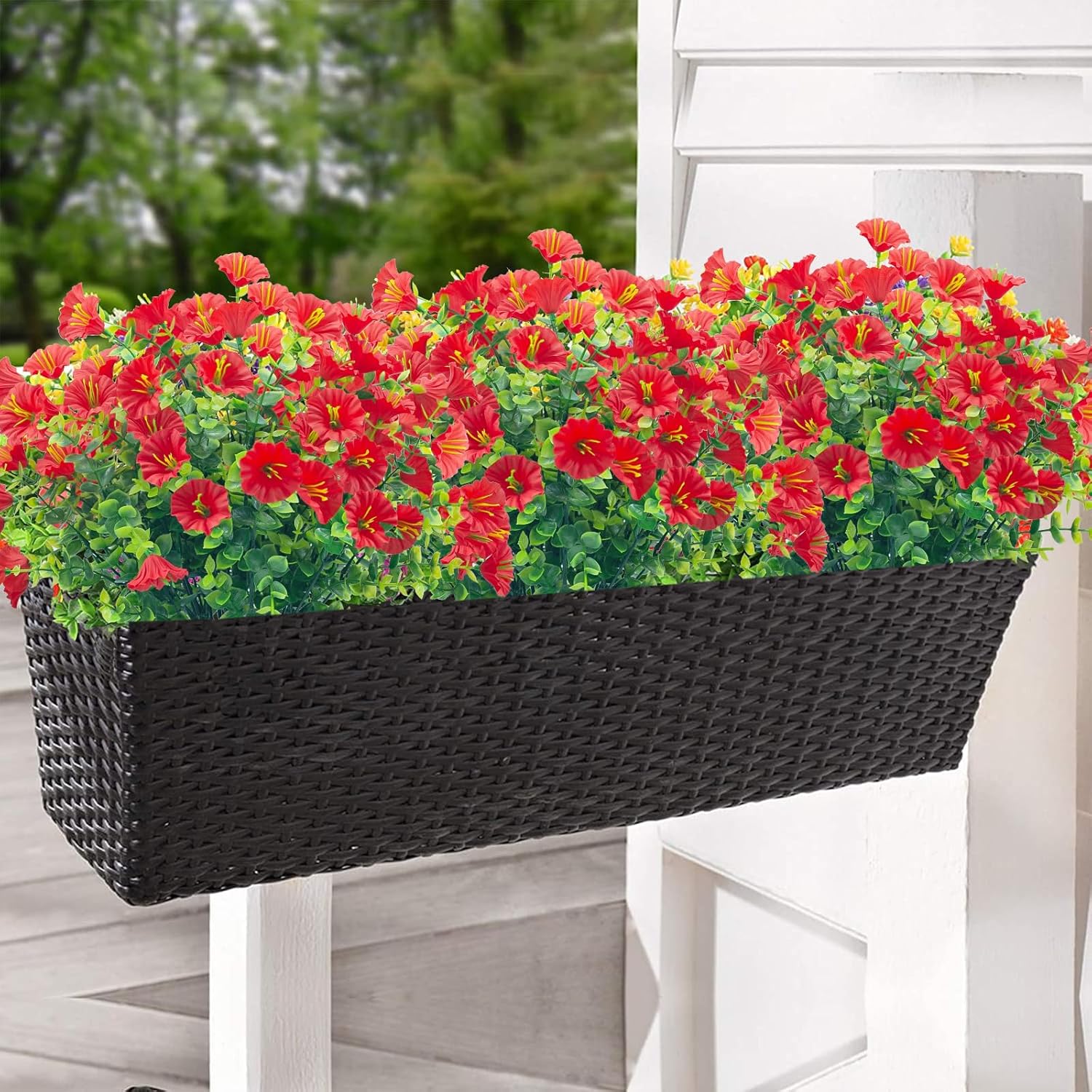 Artificial Flowers For Outdoors,8 Bundles Uv Resistant Fake Flowers Outside Faux Plastic Flowers For Outdoor Garden,Porch,Patio Décor(Red)
