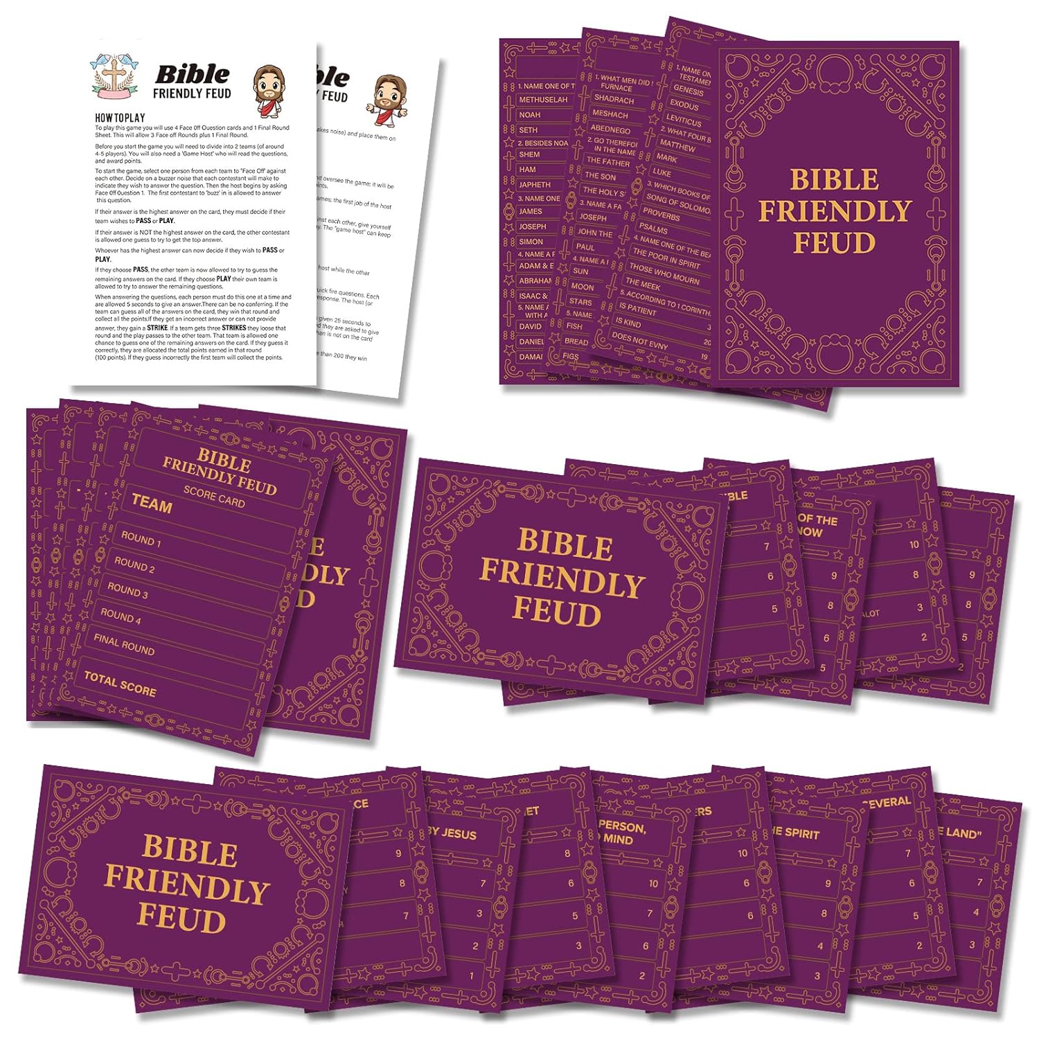 Bible Friendly Feud Game Set Supplies For Adults And Teens, Feud Quiz, Church Family Feud, Games For Church Group, Fun Holiday - Bisc006