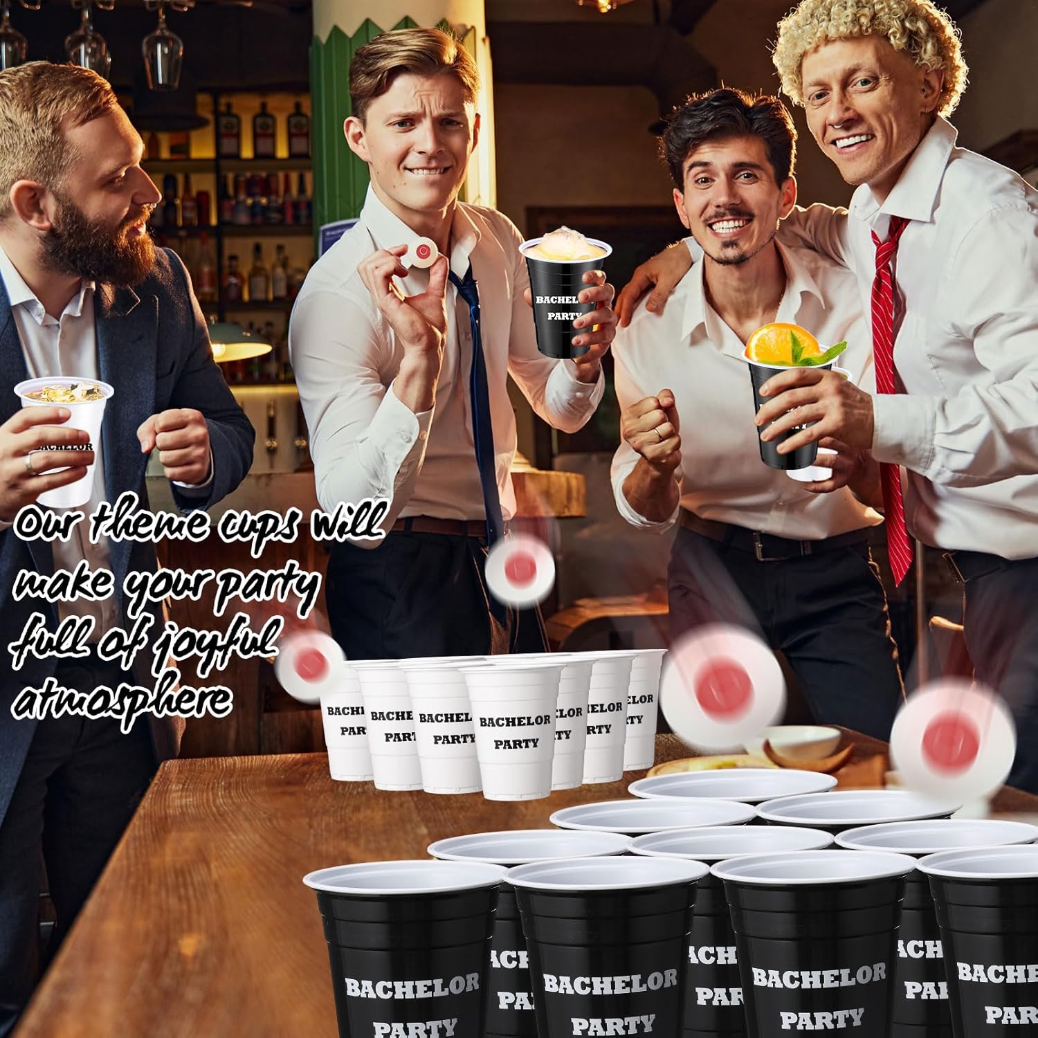 30 Pcs Bachelorette Game Supplies Set - 22 Pcs 16 Oz Bachelor Plastic Cups & 8 Bachelorette Theme Balls For House Parties, Birthdays, Bbqs & Holidays