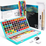 Watercolor Paint Set – 128 Vibrant Colors For Artists & Beginners With Palette – Includes Metallic, Fluorescent, Pastel & Opaque Shades, Brushes, Pad, Swatch Sheets & Travel Case
