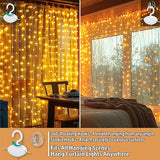 300 LED Fairy Curtain Lights 9.8FT x 9.8FT USB Plug In Warm White String Lights with Remote 8 Modes for Bedroom Wedding Decor